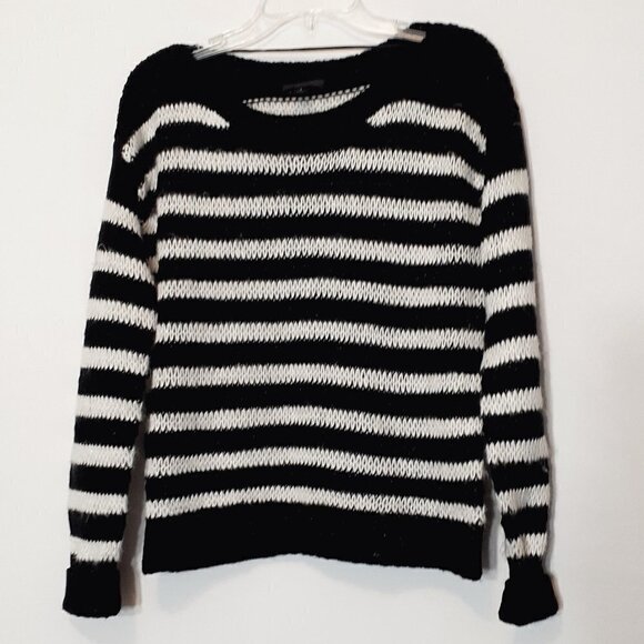 WORTHINGTON Short Black & White Striped Pullover Sweater; Size Large - Picture 1 of 4